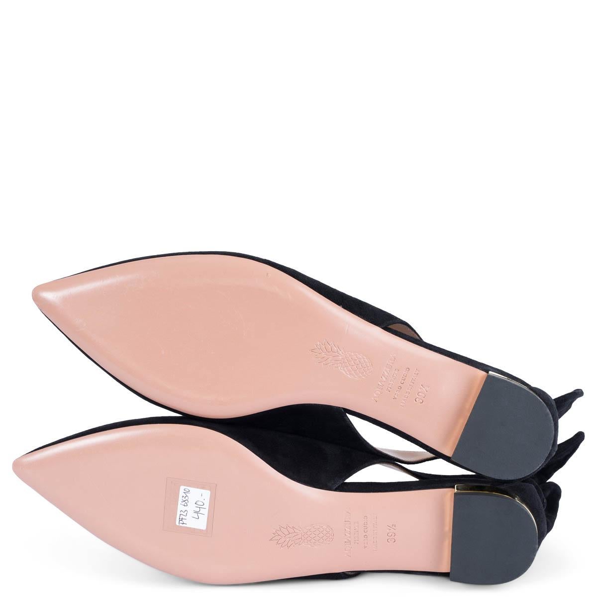 AQUAZZURA black suede BOW TIE Ballet Flats Shoes 39.5 2
