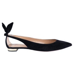 AQUAZZURA black suede BOW TIE Ballet Flats Shoes 39.5