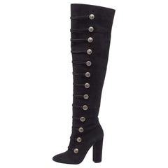Aquazzura Black Suede Buttons Embellished Over The Knee Boots Size 39