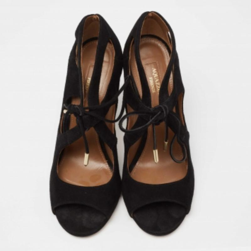 Aquazzura Sandali C'est Chic in pelle scamosciata nera misura 37 In condizioni buone in vendita a Dubai, Al Qouz 2