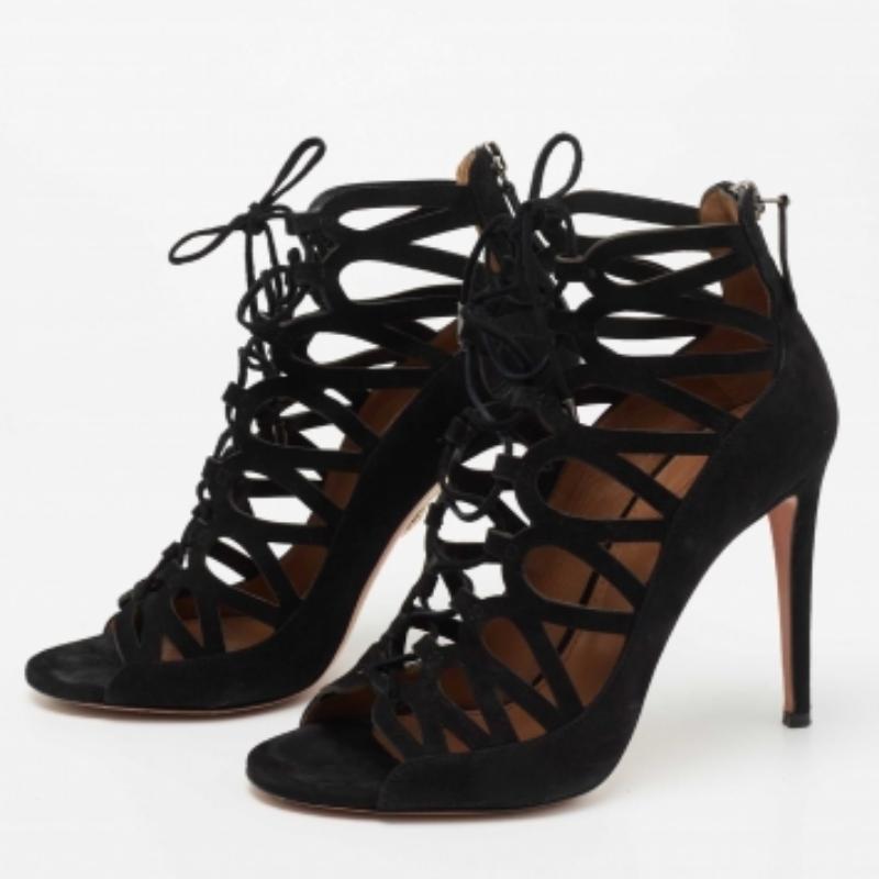 Noir Aquazzura - Belgravia - Bottines en daim noir avec découpes - Taille 37 en vente