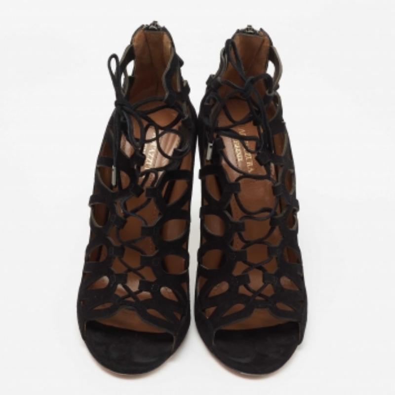 Aquazzura - Belgravia - Bottines en daim noir avec découpes - Taille 37 Pour femmes en vente