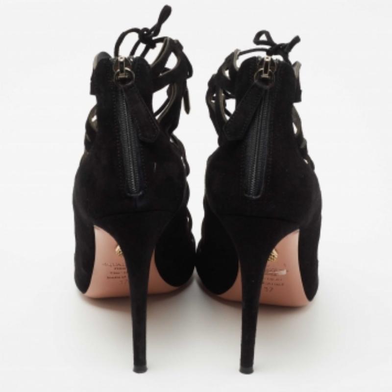 Aquazzura - Belgravia - Bottines en daim noir avec découpes - Taille 37 en vente 1