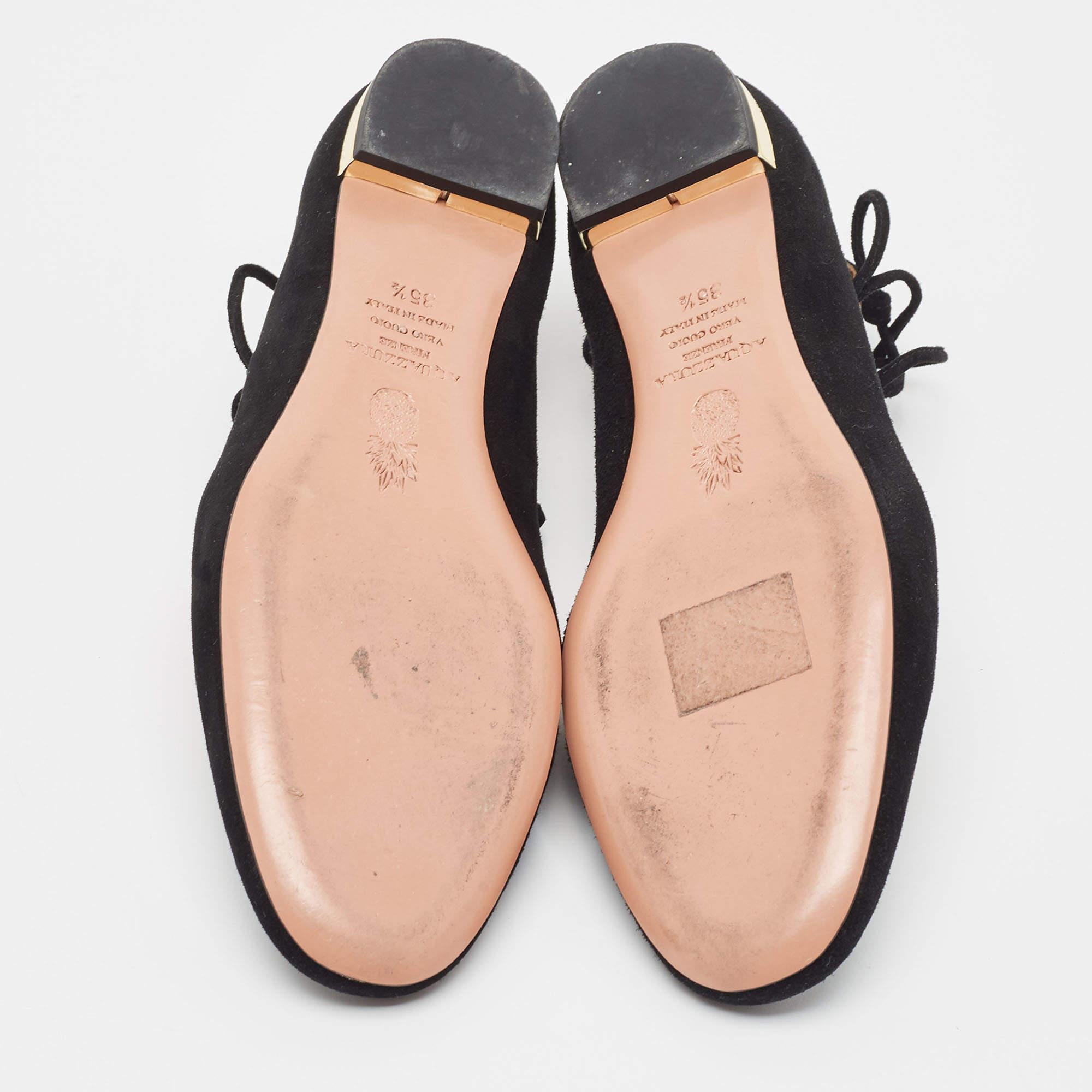 Aquazzura Dancer Ankle Tie Flats en daim noir Taille 35.5 en vente 1