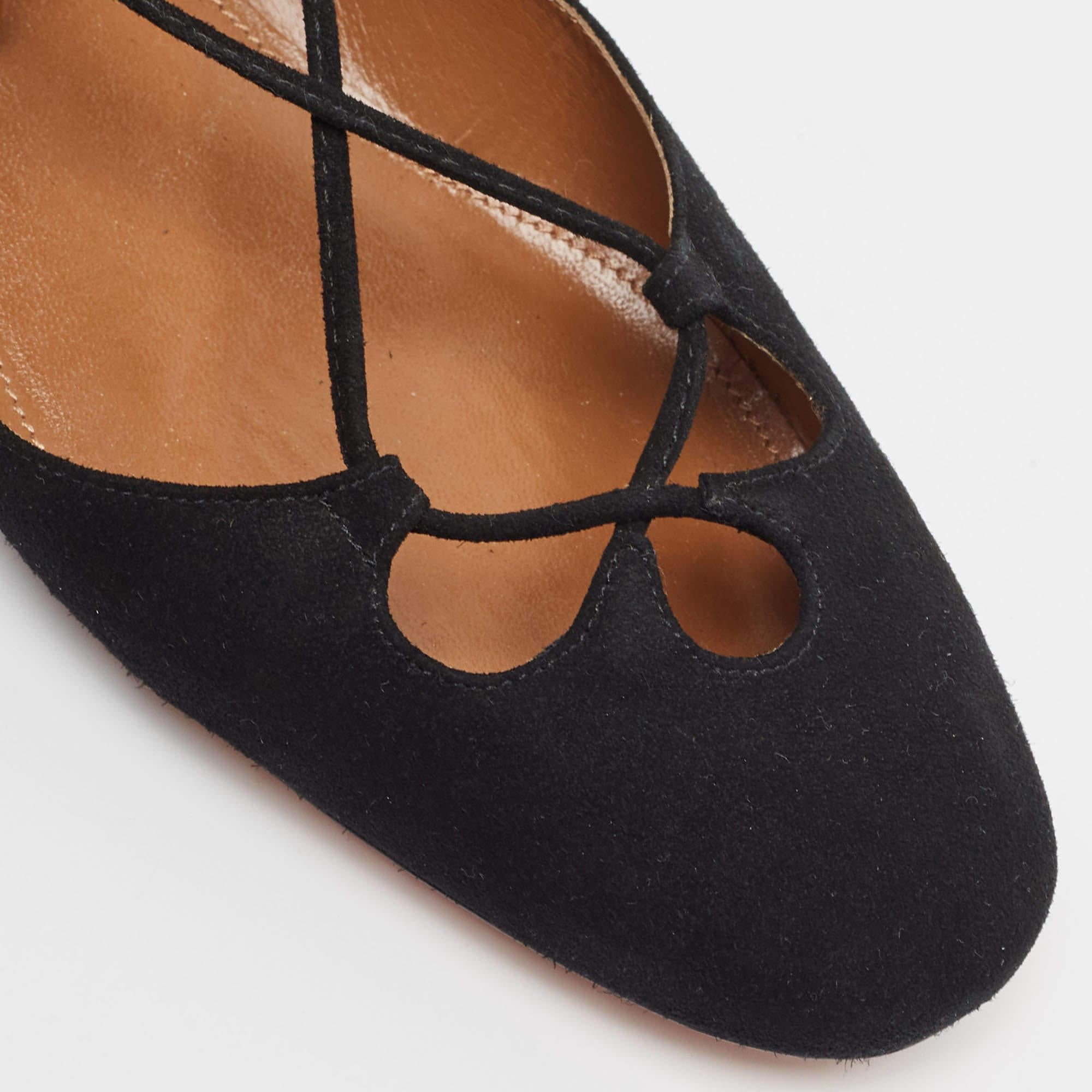 Aquazzura Dancer Ankle Tie Flats en daim noir Taille 35.5 en vente 2