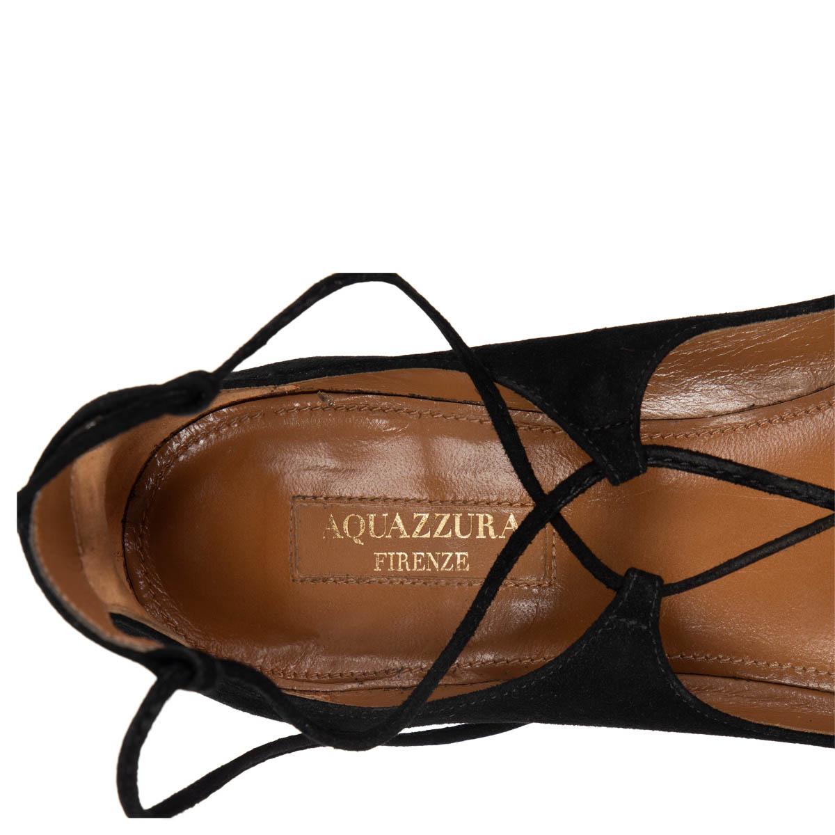 Black AQUAZZURA black suede DANCER Lace Up Ballet Flats Shoes 37.5 For Sale