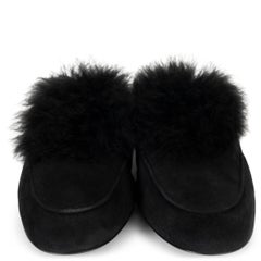 AQUAZZURA black suede FOXY SHEARLING LINED Mules Shoes 39.5