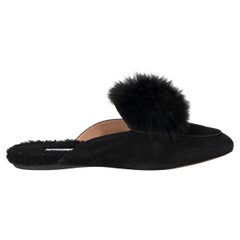 AQUAZZURA black suede FOXY SHEARLING LINED Mules Shoes 39.5