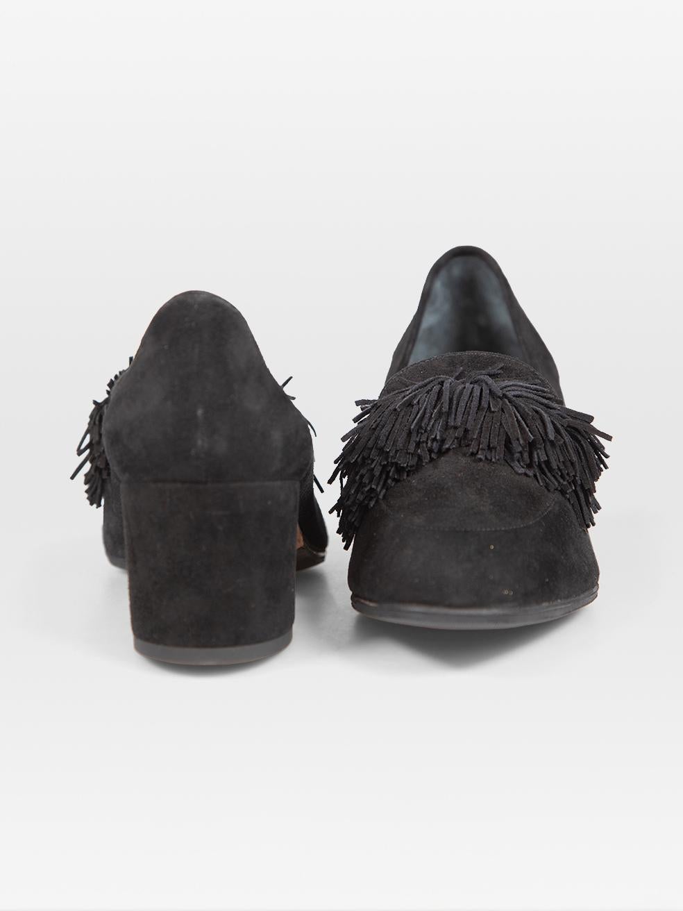 Aquazzura Black Suede Fringe Loafer Pumps Size IT 38.5 In Good Condition For Sale In London, GB