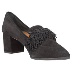 Aquazzura Black Suede Fringe Loafer Pumps Size IT 38.5