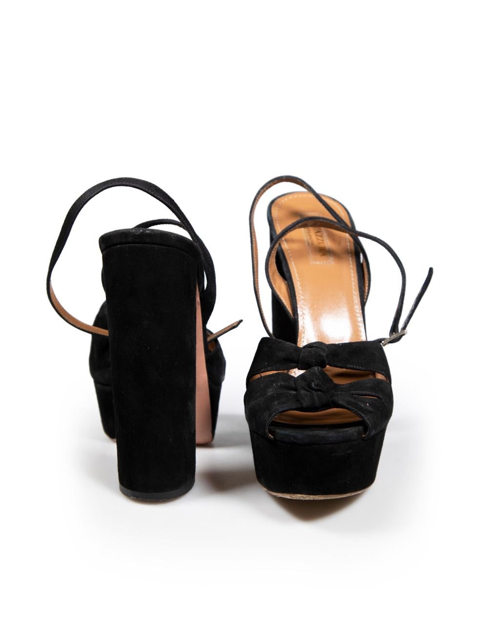Aquazzura Black Suede Knot Platform Heels Size IT 39 In Good Condition For Sale In London, GB