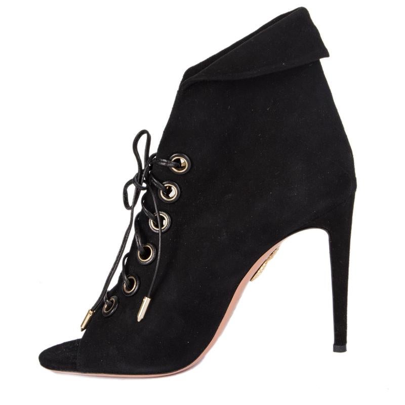 Black AQUAZZURA black suede LACE-UP Ankle Boots Shoes 39.5 For Sale
