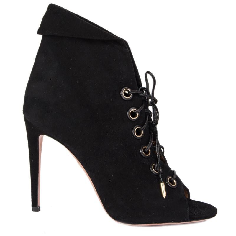 AQUAZZURA black suede LACE-UP Ankle Boots Shoes 39.5 For Sale