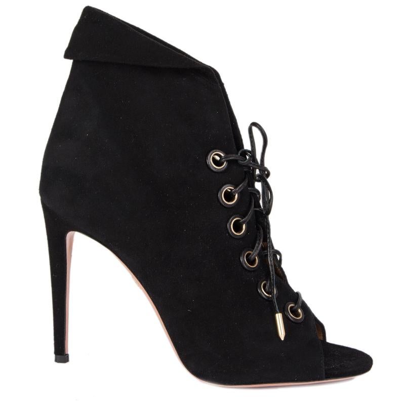 AQUAZZURA black suede LACE-UP Ankle Boots Shoes 39.5