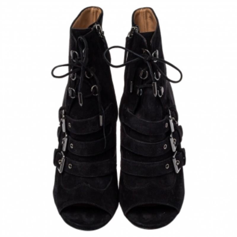 Aquazzura  Black Suede Lace Up Ankle Boots Size 37 In Excellent Condition For Sale In Dubai, Al Qouz 2