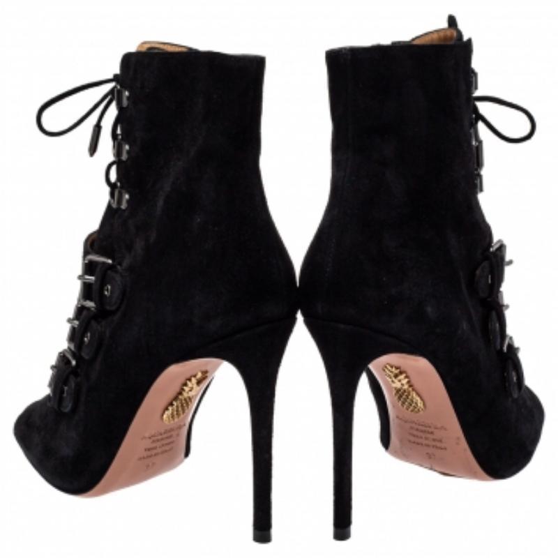 Aquazzura  Black Suede Lace Up Ankle Boots Size 37 For Sale 1