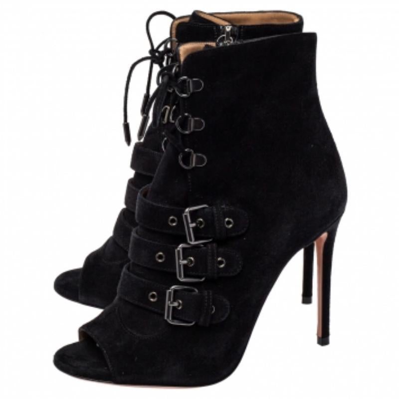 Aquazzura  Black Suede Lace Up Ankle Boots Size 37 For Sale 3