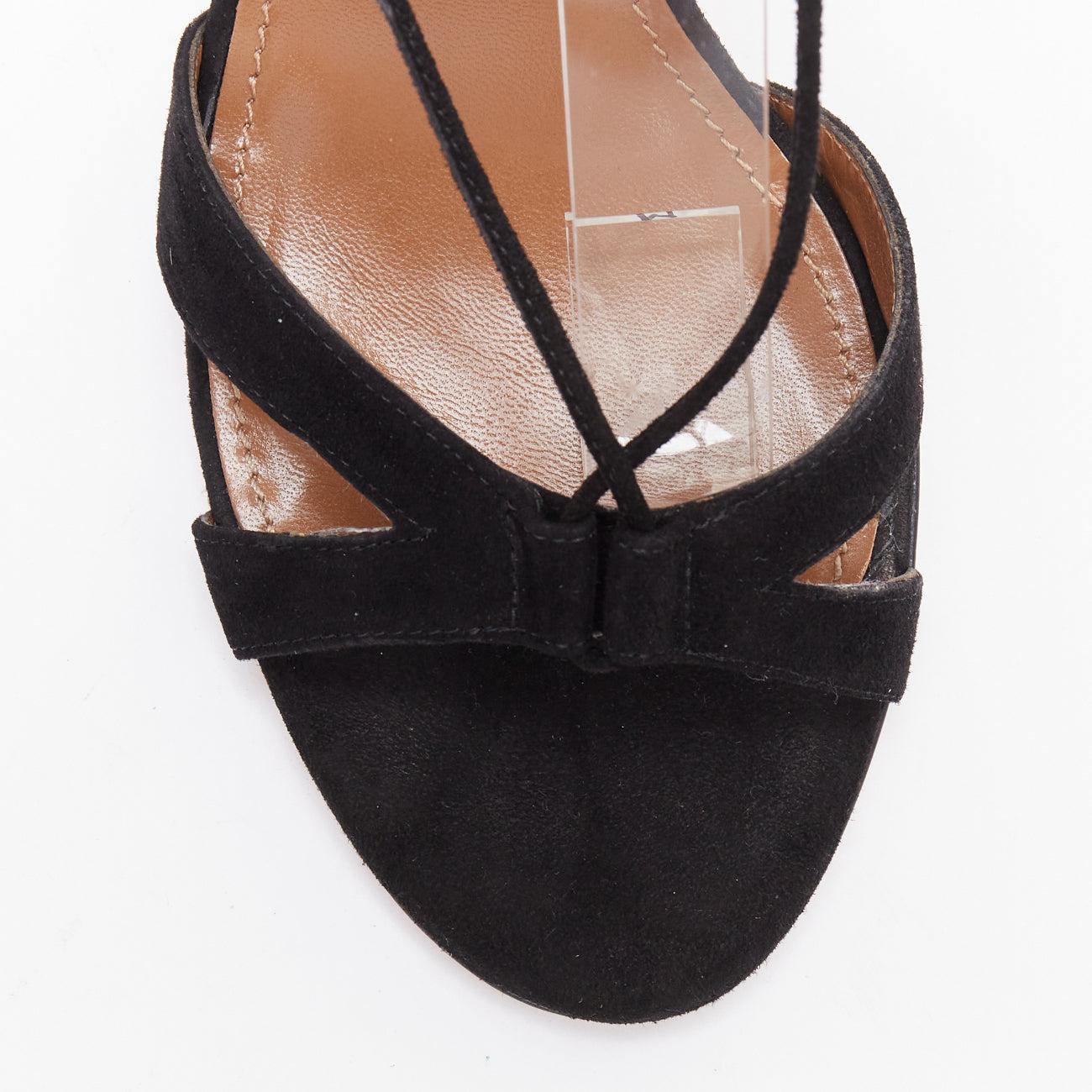 AQUAZZURA black suede leather strappy open toe sandals EU39 For Sale 1