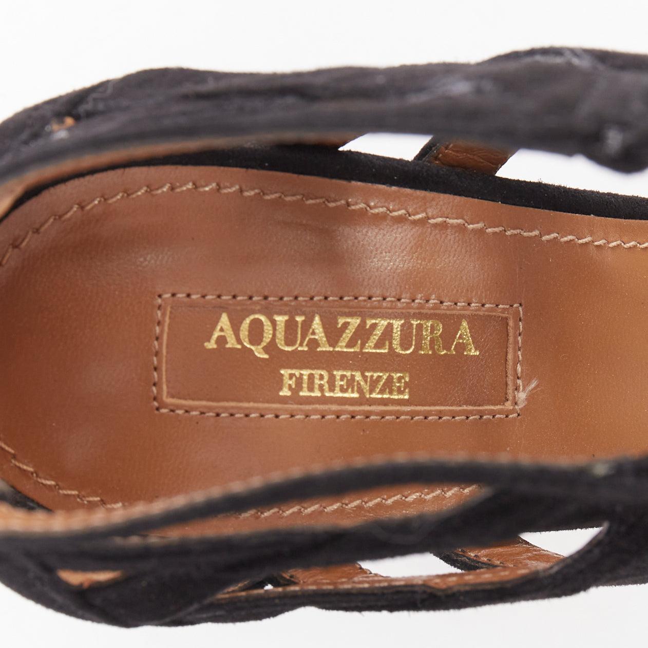 AQUAZZURA black suede leather strappy open toe sandals EU39 For Sale 4