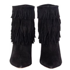 AQUAZZURA black suede SASHA Fringed Ankle Boots Shoes 37.5
