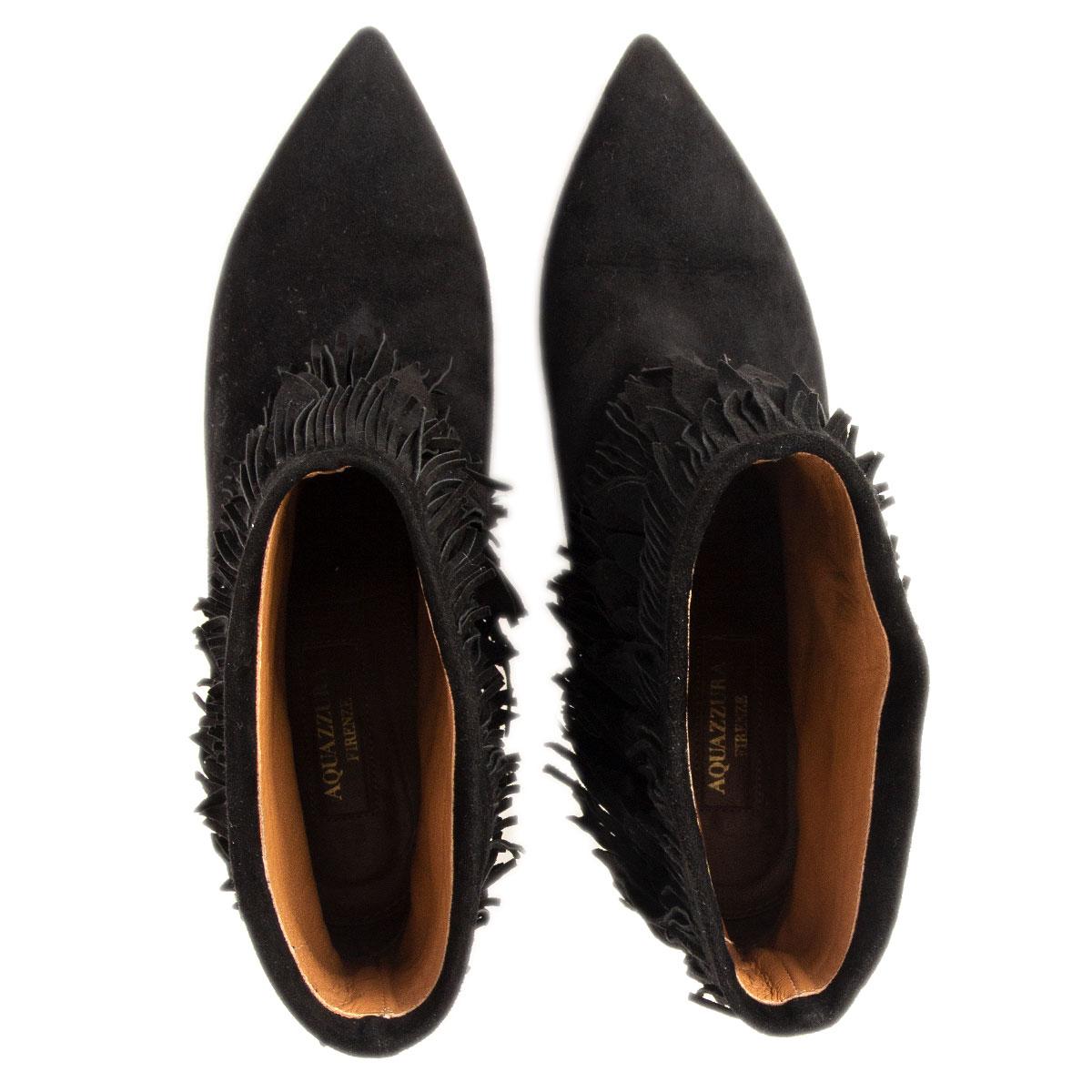 Women's AQUAZZURA black suede SASHA Fringed Ankle Boots Shoes 37.5
