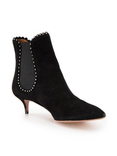 Aquazzura Black Suede Scallop Edge Ankle Boots Size IT 39