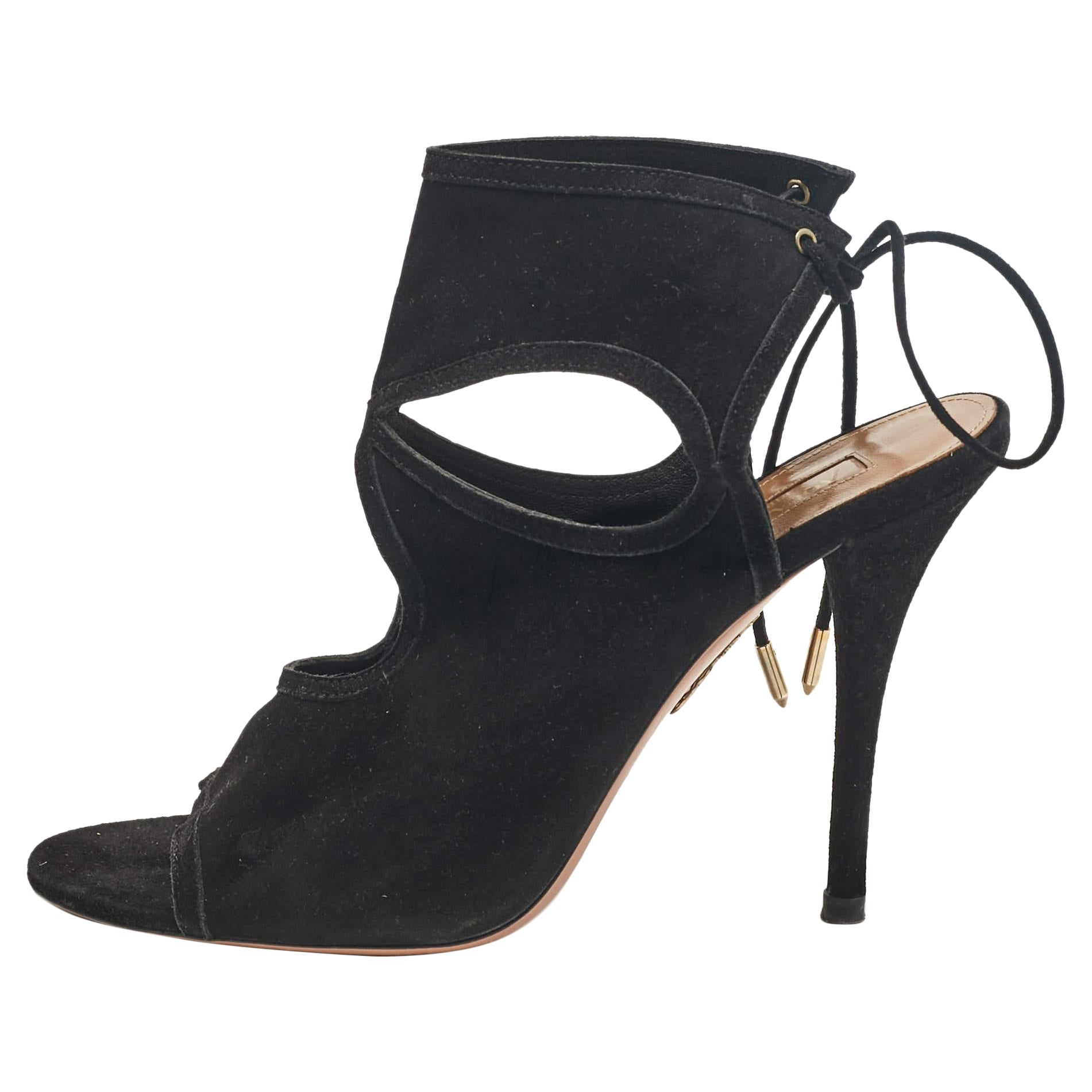 Aquazzura Suede Noir Sexy Thing Ankle Strap Sandals Size 39
