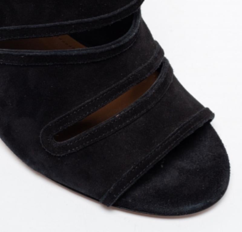 Aquazzura Suede Noir Sloan Cut Out Tie Up Sandals Size 38 en vente 3