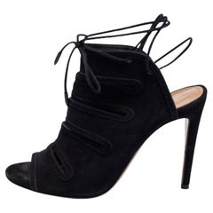 Aquazzura Suede Noir Sloan Cut Out Tie Up Sandals Size 38