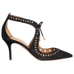 Aquazzura Black Suede Studded Lace-Up Heels Size IT 40
