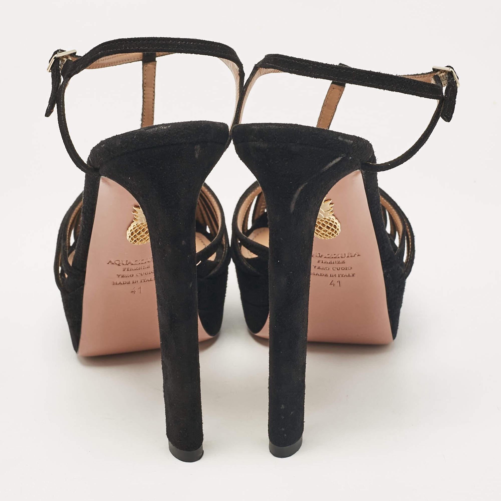 Aquazzura Black Suede T-Strap Platform Sandals Size 41 For Sale 1