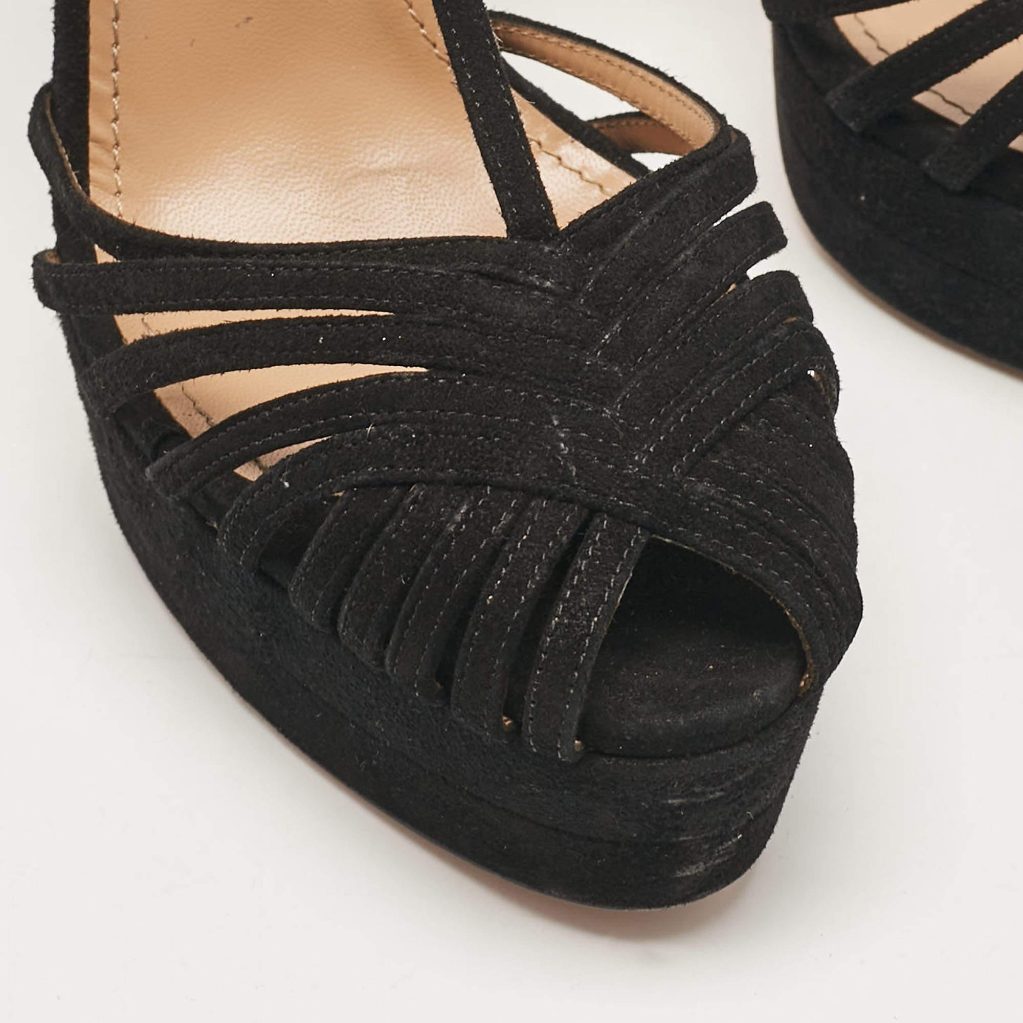 Aquazzura Black Suede T-Strap Platform Sandals Size 41 For Sale 3