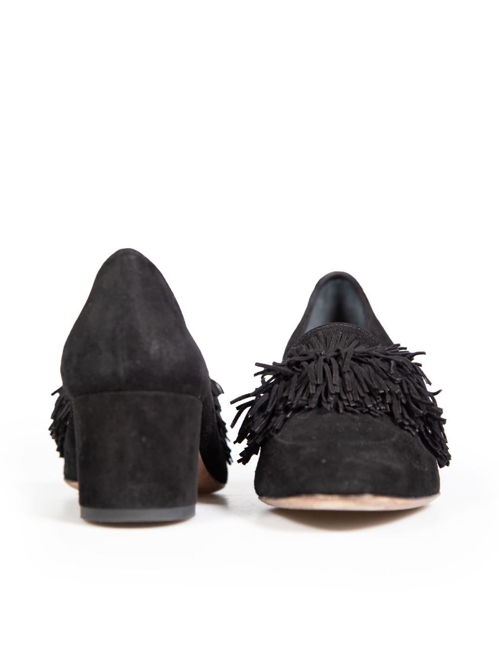 Aquazzura Black Suede Tassel Block Heel Pumps Size IT 37 In Good Condition In London, GB