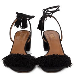AQUAZZURA black suede WILD THING BLOCK HEEL Sandals Shoes 37