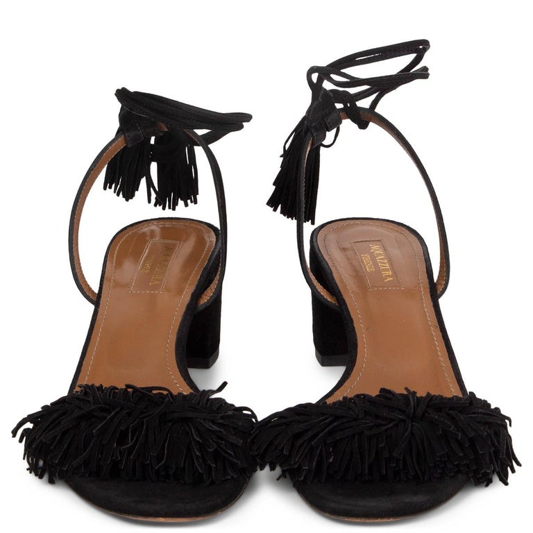 Aquazzura Black Suede Wild Thing Block Heel Sandals Shoes 37 At 1stdibs
