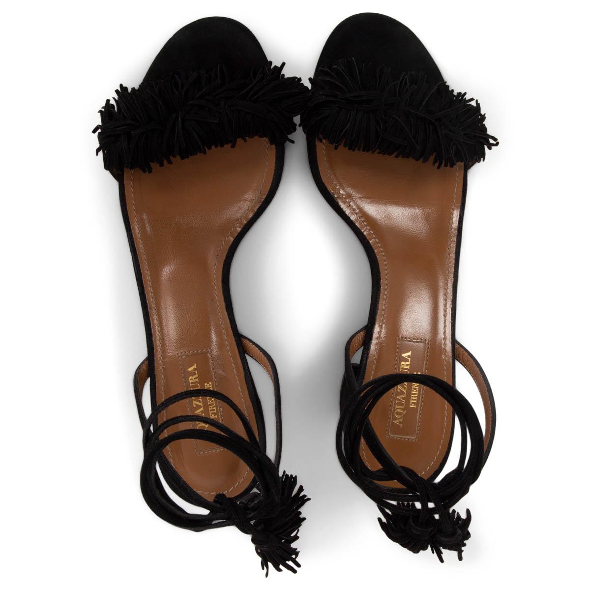Black AQUAZZURA black suede WILD THING BLOCK HEEL Sandals Shoes 37