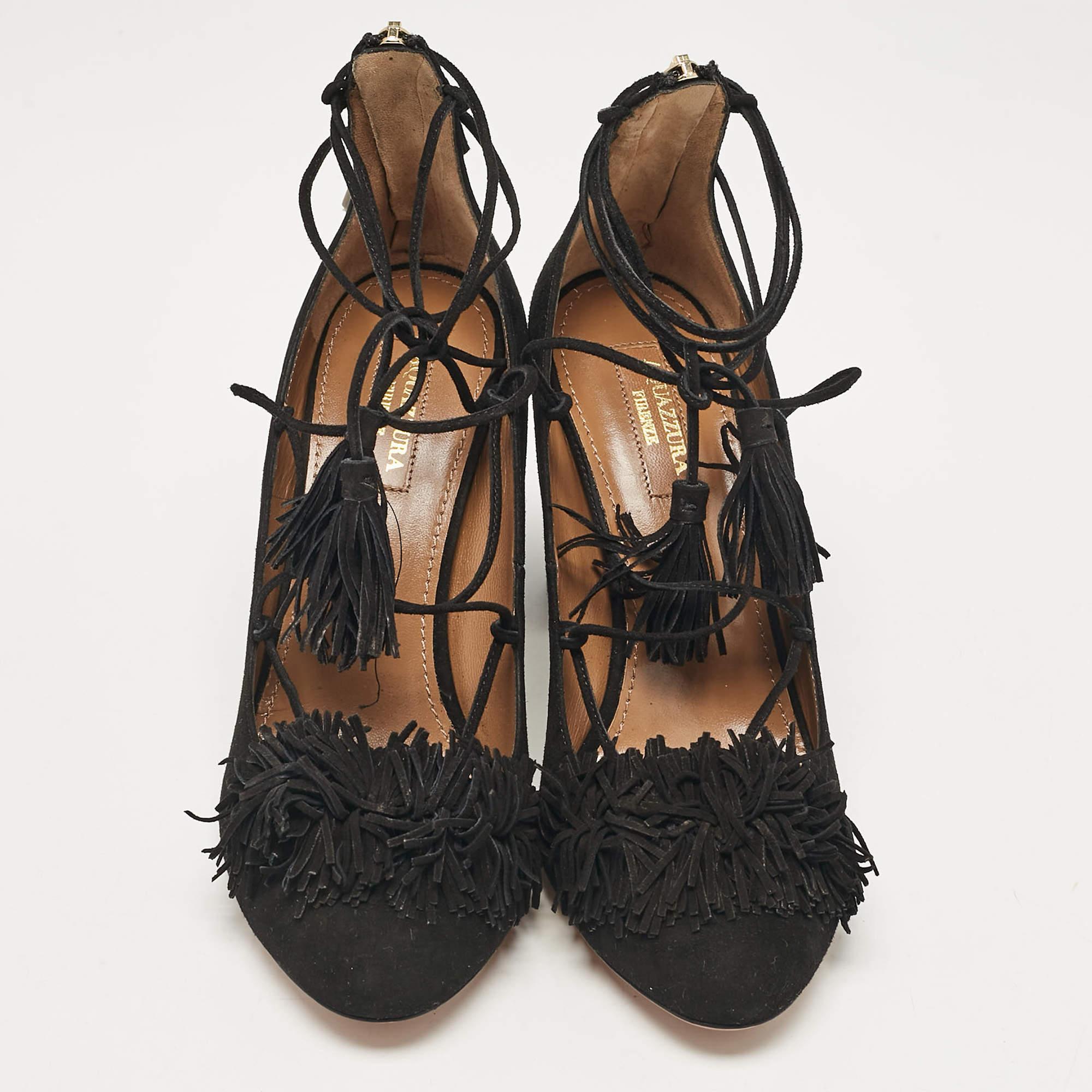Aquazzura Black Suede Wild Thing Pumps Size 37.5 In Excellent Condition For Sale In Dubai, Al Qouz 2
