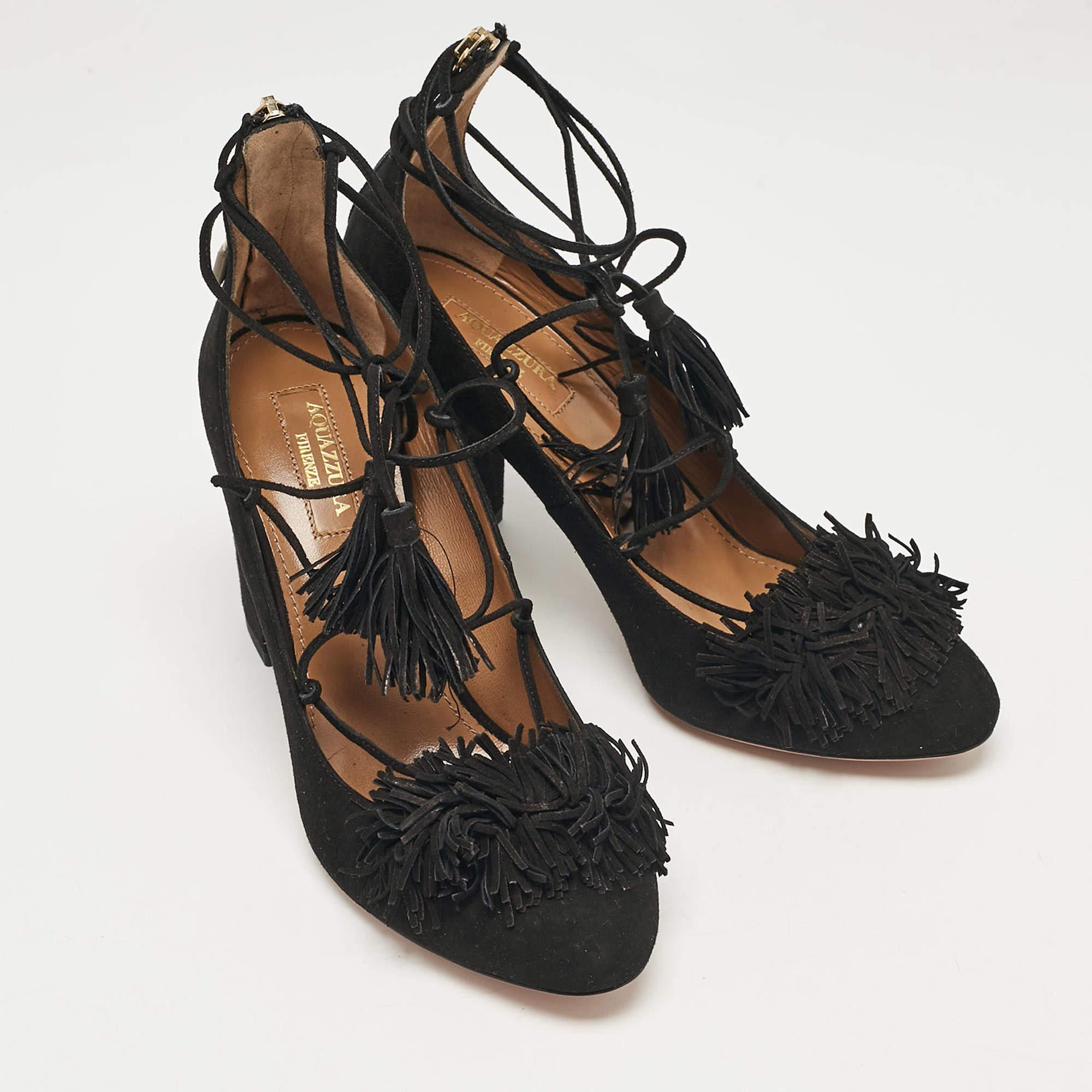 Women's Aquazzura Black Suede Wild Thing Pumps Size 37.5 For Sale