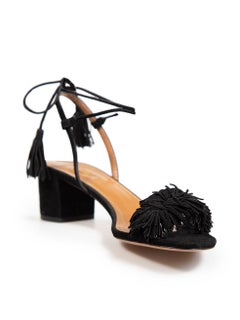 Aquazzura Black Suede Wild Thing Tassel Sandals Size IT 38.5