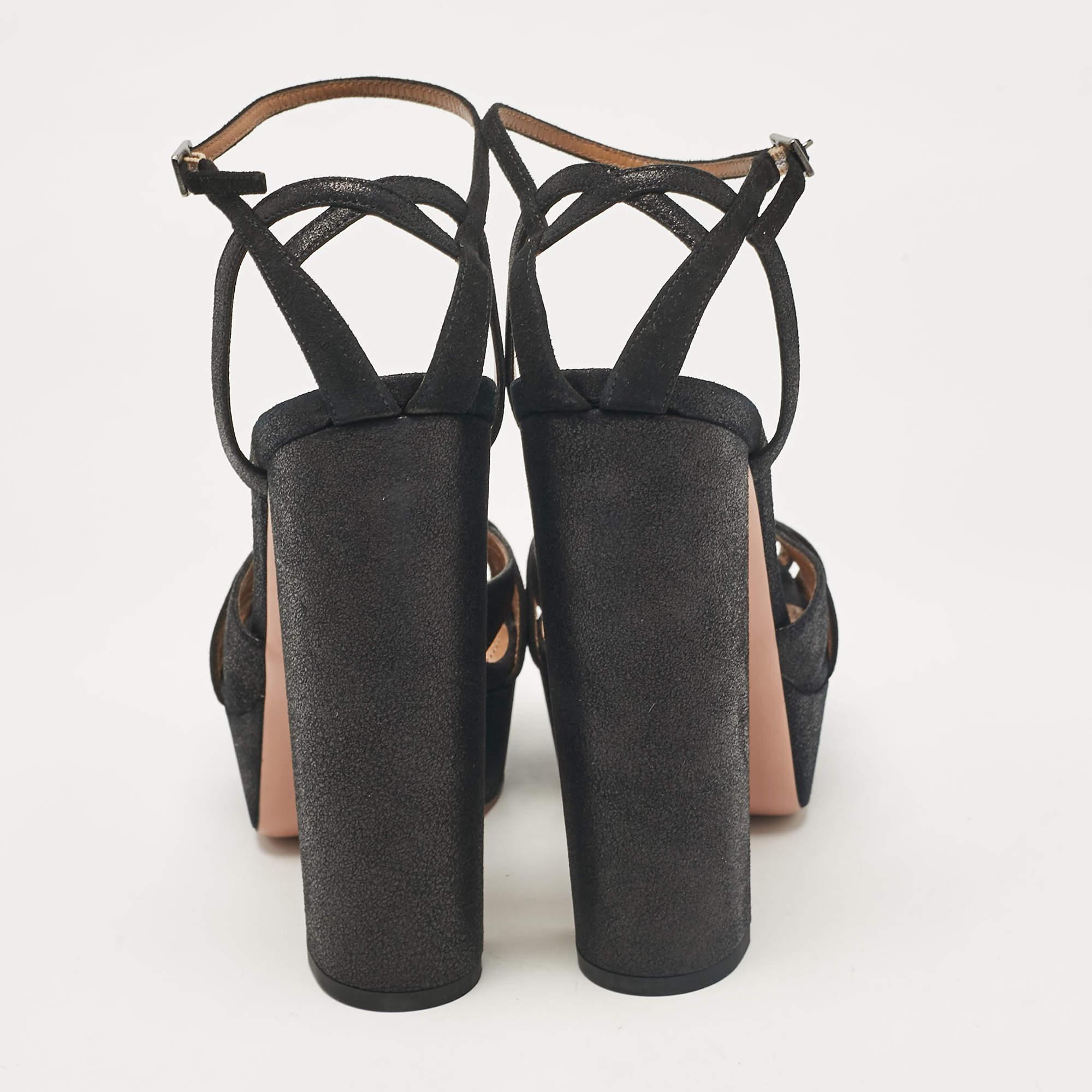 Aquazzura - Sandales à lanières en daim texturé Luna - Noir - Taille 40 1