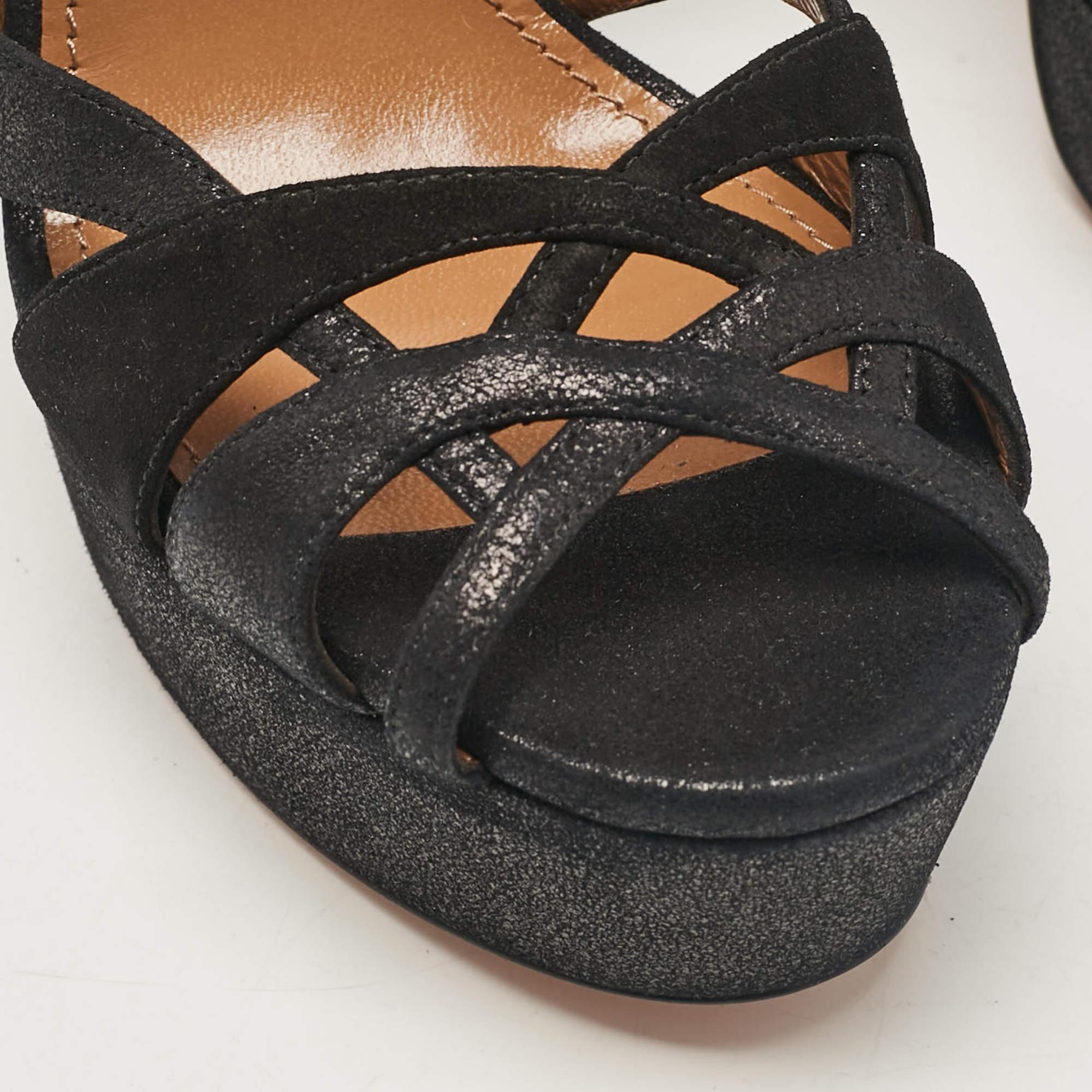 Aquazzura - Sandales à lanières en daim texturé Luna - Noir - Taille 40 3