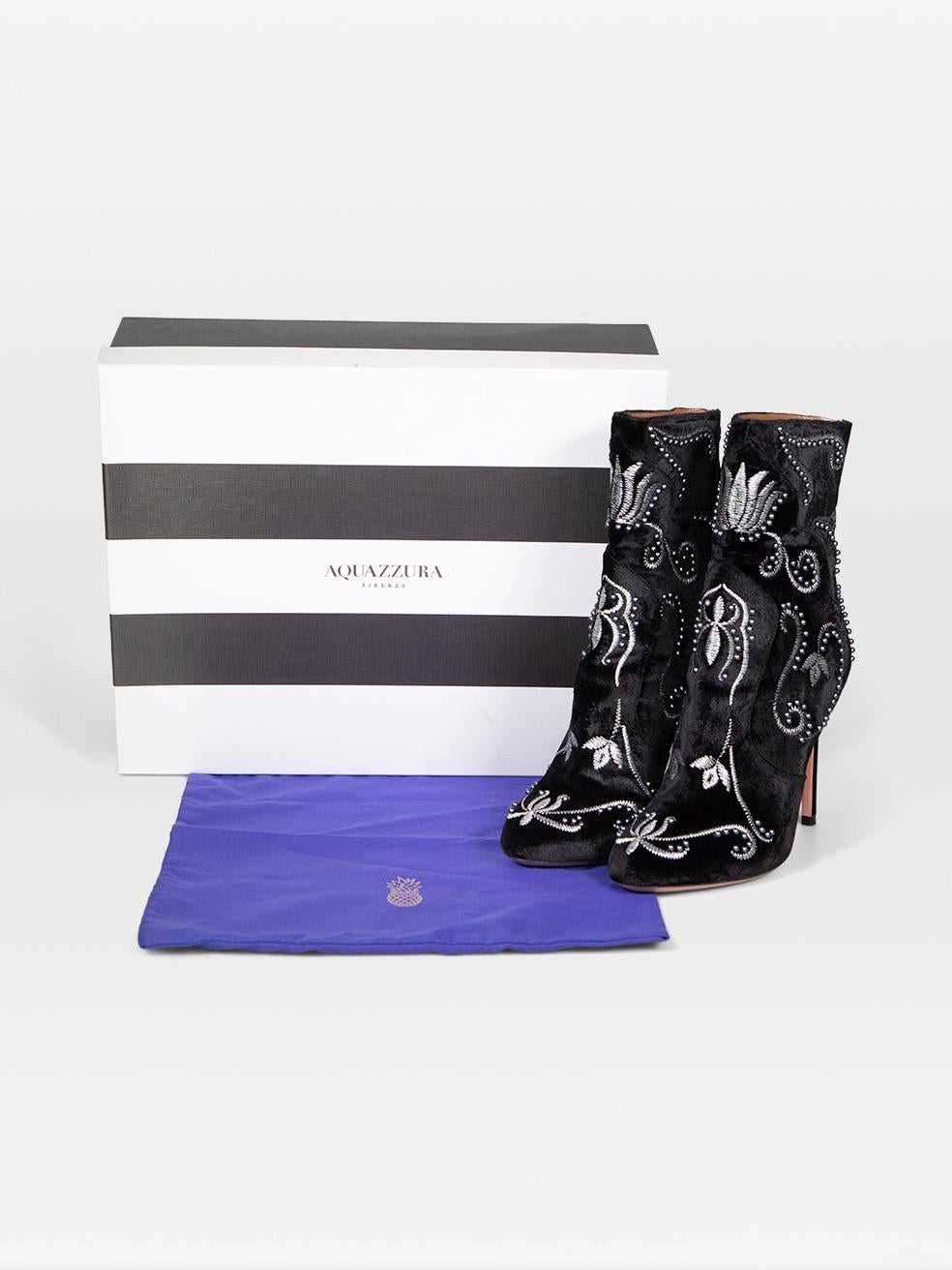 Aquazzura Black Velvet Faux Pearl Detail Boots Size IT 39 For Sale 3