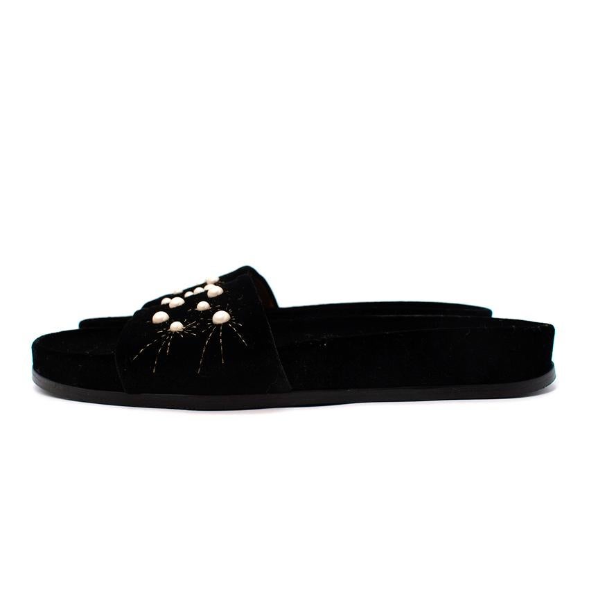 Women's Aquazzura Black Velvet Faux-Pearl Embellished Strap Slippers - US 8.5 For Sale