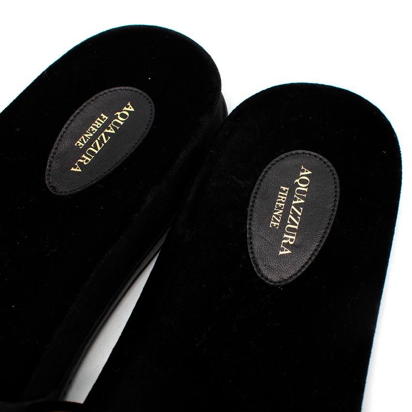 Aquazzura Black Velvet Faux-Pearl Embellished Strap Slippers - US 8.5 For Sale 1