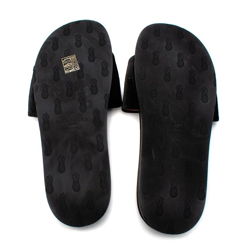 Aquazzura Black Velvet Faux-Pearl Embellished Strap Slippers - US 8.5 For Sale 3