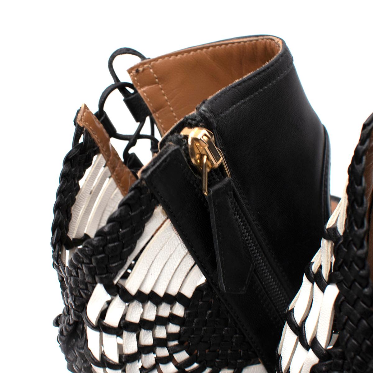 Aquazzura Black & White Leather Braided Heeled Sandals 40.5  For Sale 1