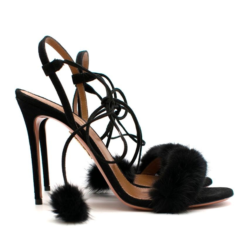 Aquazzura - Black Wild Russian Mink Fur Heeled Sandala

- self tie wrap around adjustable straps - pink fur pom pom details - stiletto heel - open toe - suede toe strap with mink fur embellishment - gold embellishment on the sole 

Please note,