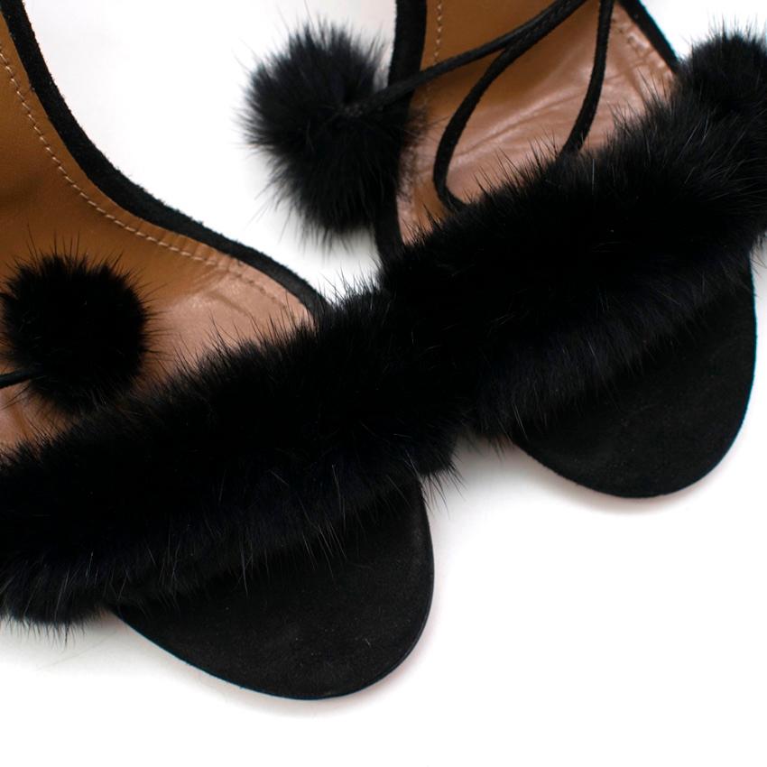 Aquazzura Black Wild Russian Mink Fur Heeled Sandals 39 In Excellent Condition In London, GB