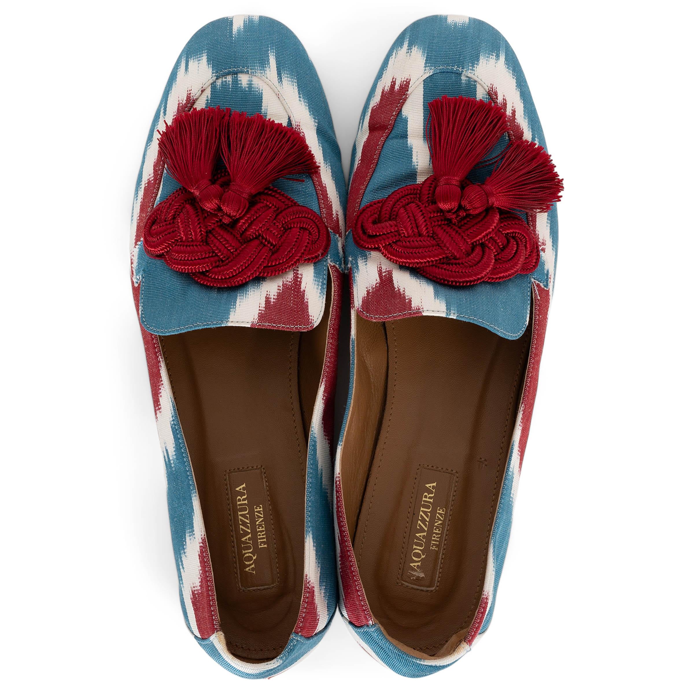AQUAZZURA bleu et bordeaux gros grain LEGEND IKAT Mocassins Chaussures 39.5 Pour femmes en vente