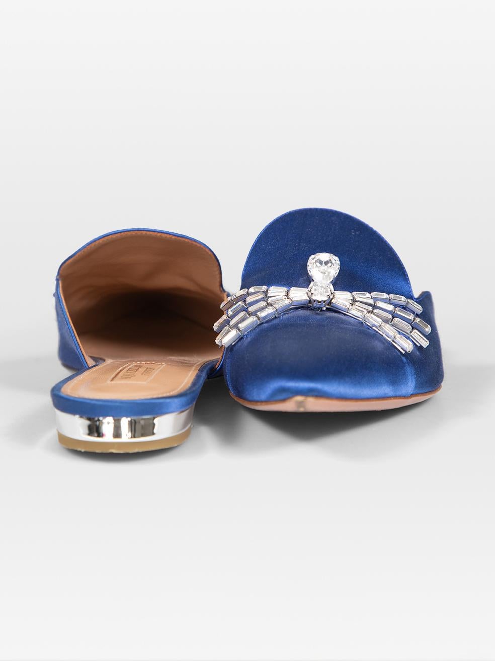 Aquazzura Blue Crystal Spider Embellished Mules Size IT 38.5 In Good Condition For Sale In London, GB